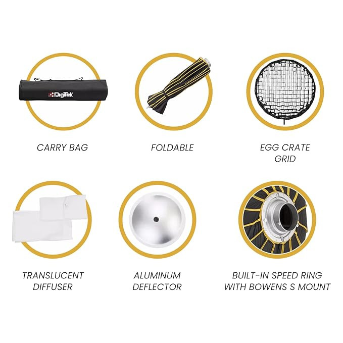 Digitek 65cm Beauty Dish Softbox DBDS-65S, Collapsible, Transportable, Lightweight Bowen Mount for Photography & Studio Lighting with Removable Diffuser